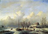 Andreas Schelfhout Famous Paintings - Figures in a winter landscape
